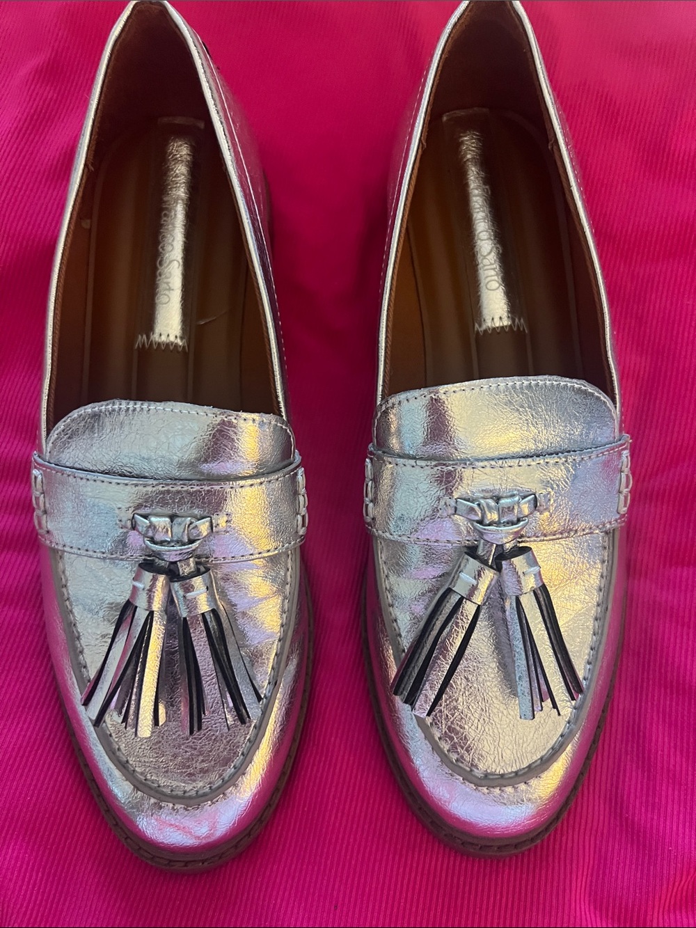 Franco Sarto Iridescent Silver Tassel Loafers